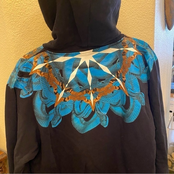 MARCELO BURLON County of Milan Blue Snake Graphic Black Hoodie Sweatshirt-Large - Picture 5 of 8